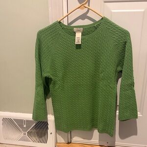L.L. Bean Bright Green Cable Crewneck Sweater